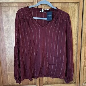 Lucky Brand Burgundy V-Neck Blouse